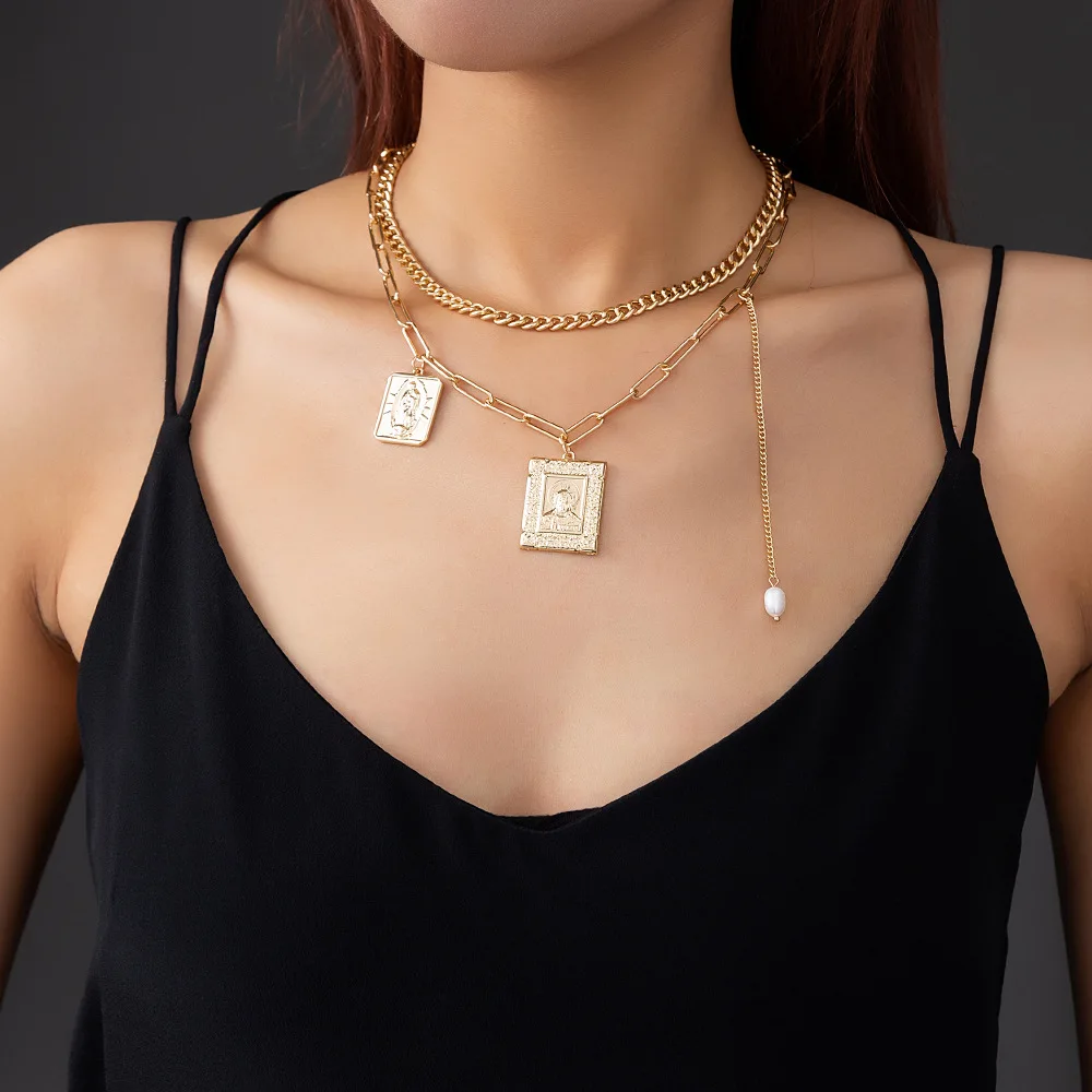 Tag Charms Necklace,Link Chain Chocker 