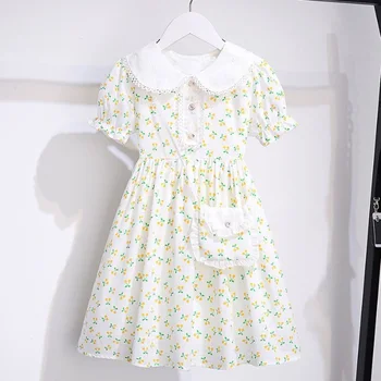 High Quality Cotton Casual Dress for Girls Simple Style Lace Bow Decoration Cute Handmade Kids Clothes Factory Wholesale Hot