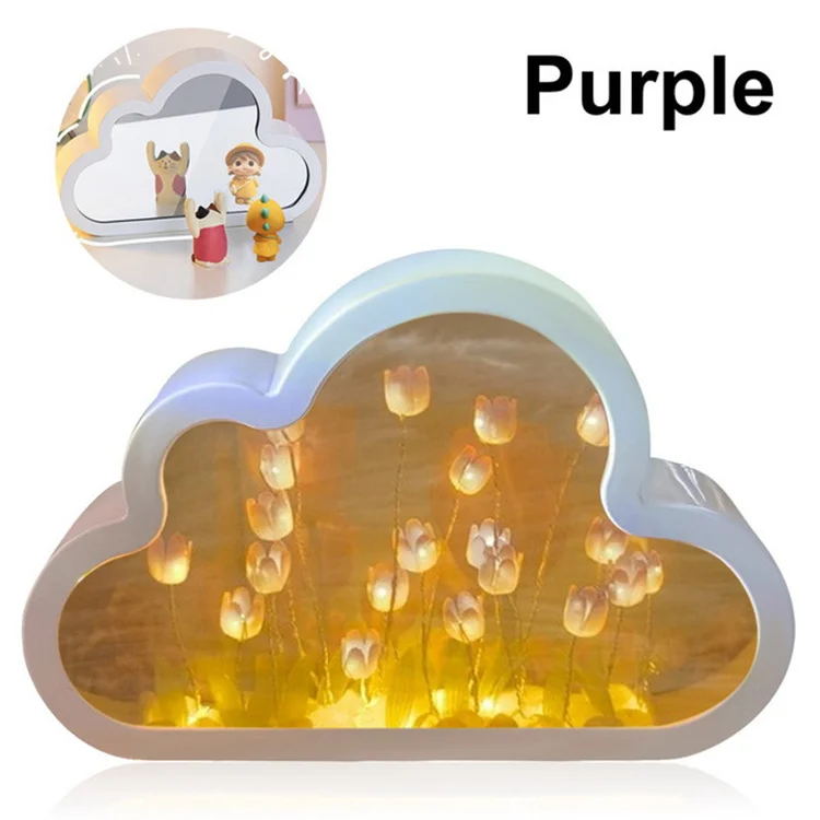 LED DIY Tulip Night Light Cloud Tulip Mirror Lights LED Handmade Simulated Tulip Table Lamp Room Desktop Decor Teen Girls