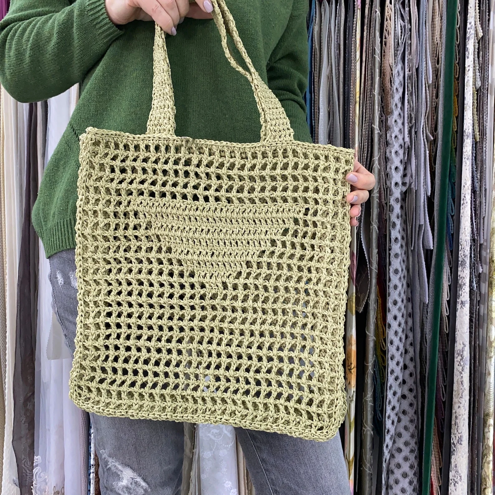 Crochet Raffia Bag Tote Net Woven Crochet Straw Paper Bag Mesh Luxury ...