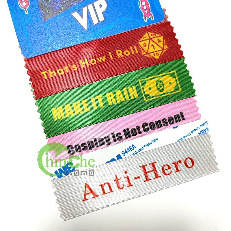 Custom Horizontal Stackable Polyester Badge Ribbons Self-Adhesive Name Badges for Conferences Offset Printing