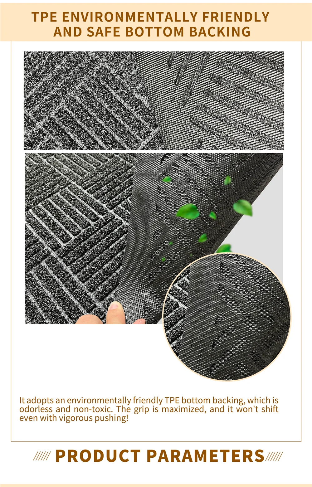 The TPE Rubber Bottom Anti-slip Door Mat with Cut Pile Carpet Surface and Dust-proof Door Mat Entrace Doormat(图6)