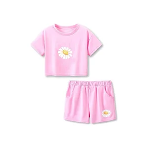 Wholesale Summer Custom Logo T Shirt and Short Set 2-14 Years Printed Kids Short Sets