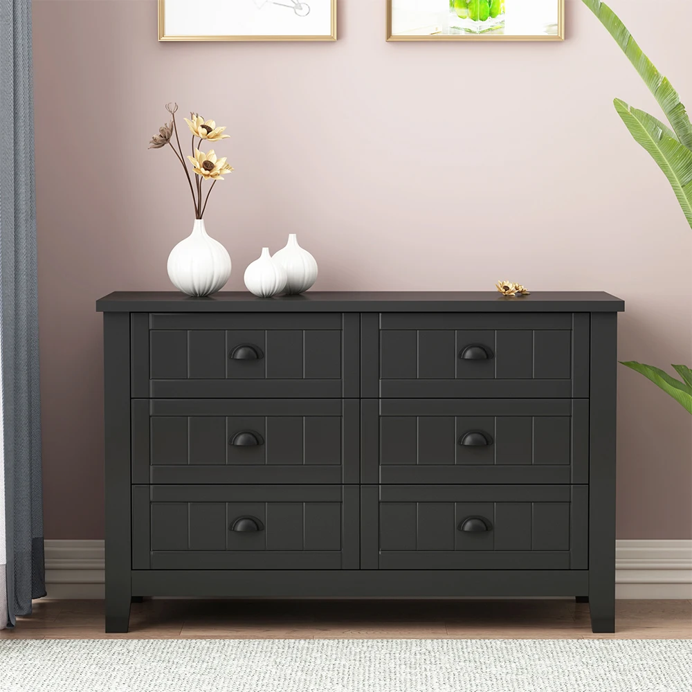 Wooden Furniture Bedroom Living Room Storage Cabinets 6 Drawers Black ...