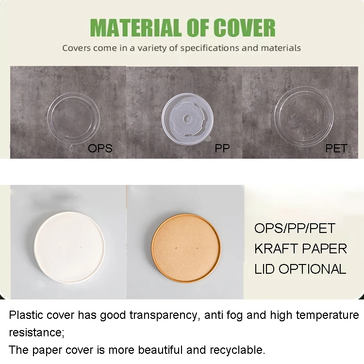 Hot Selling High Quality Food Grade White Kraft Paper Salad Bowl with Lid 500ml 750ml 1000ml 1100ml 1500ml for Food Takeaway