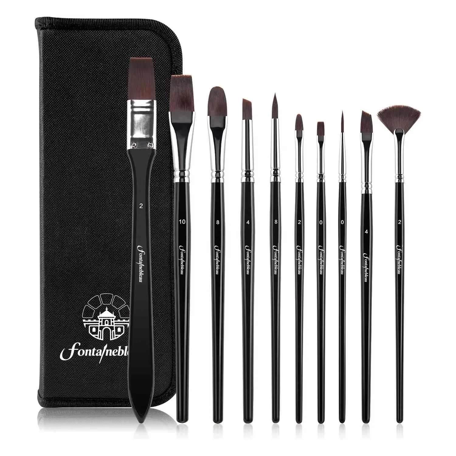 Wholesale 10PCS Artist Paint Brushes Set for Watercolor Acrylic Oil Painting Birch Wooden Handle Flat Nylon Paint Brush Set Bag