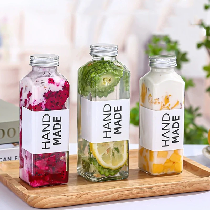 500ml Square Glass Bottle Juice Beverage Bottle With Aluminum Cap Buy