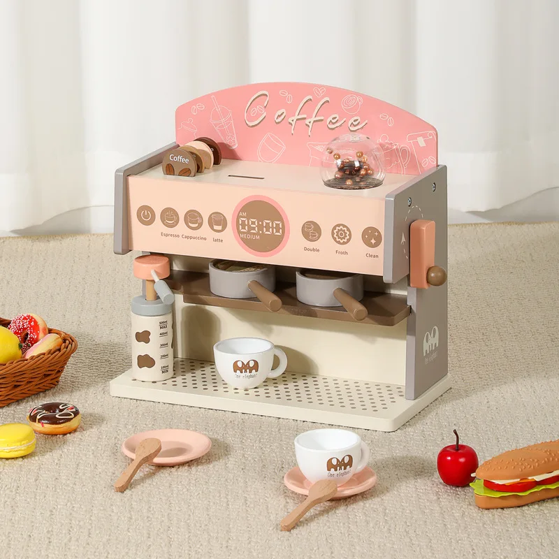 Wholesale Kids Coffee Machine Play Set Montessori Educational Wooden Toys Wooden Espresso Machine Play Set