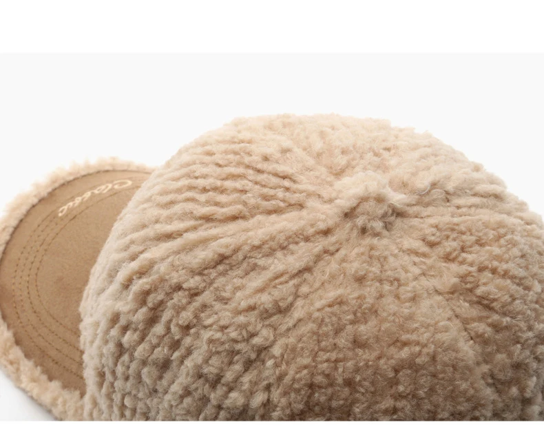 Warm Winter Lamb Wool Outdoor Travel Caps Solid Color Plush Fleece Embroidered Logo Letters Baseball Hat for Men Women