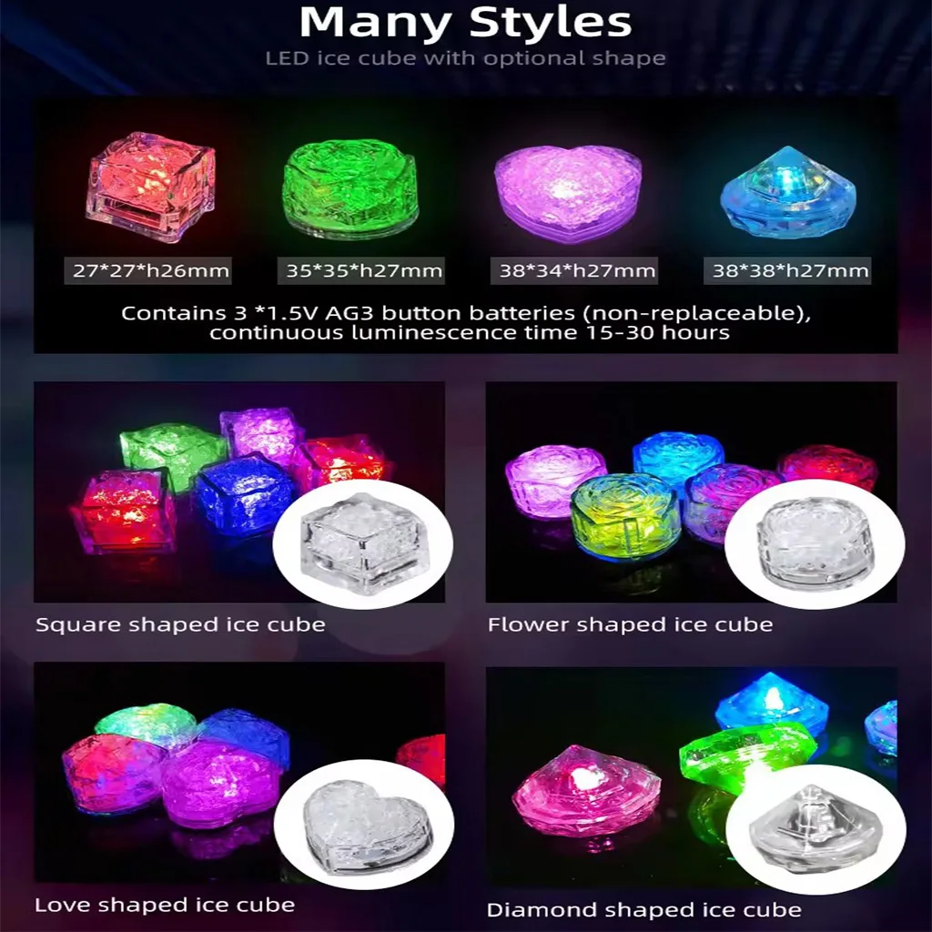 Wholesale custom square water activated waterproof plastic reusable flashing light up led ice cube for drinks cocktails bourbon