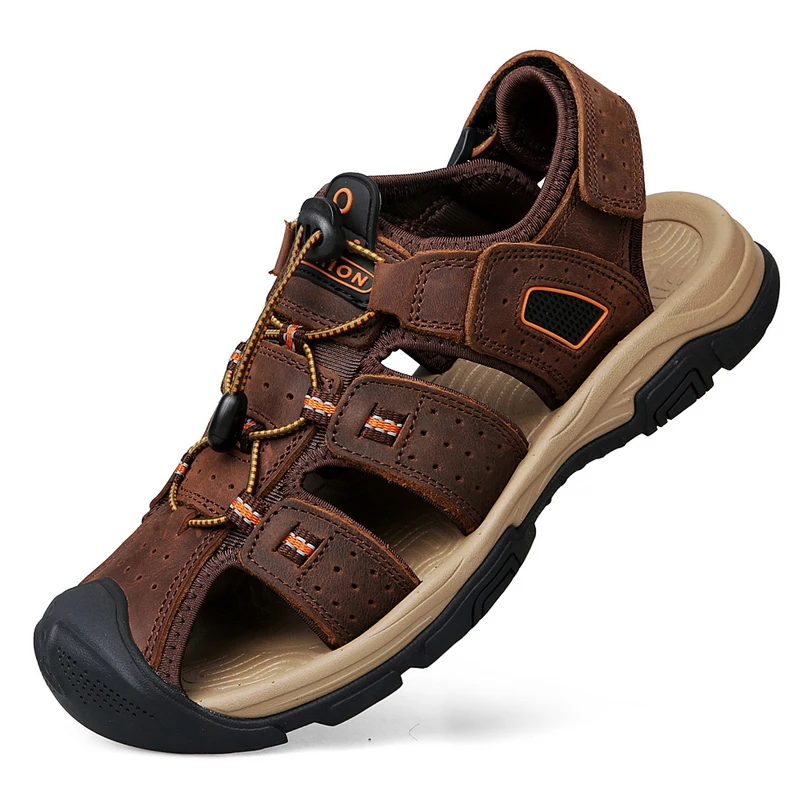 In Ready Stock Fast Delivery First Layer Real Cow Leather Upper Anti Slip Sole Men Leather Beach Sandals