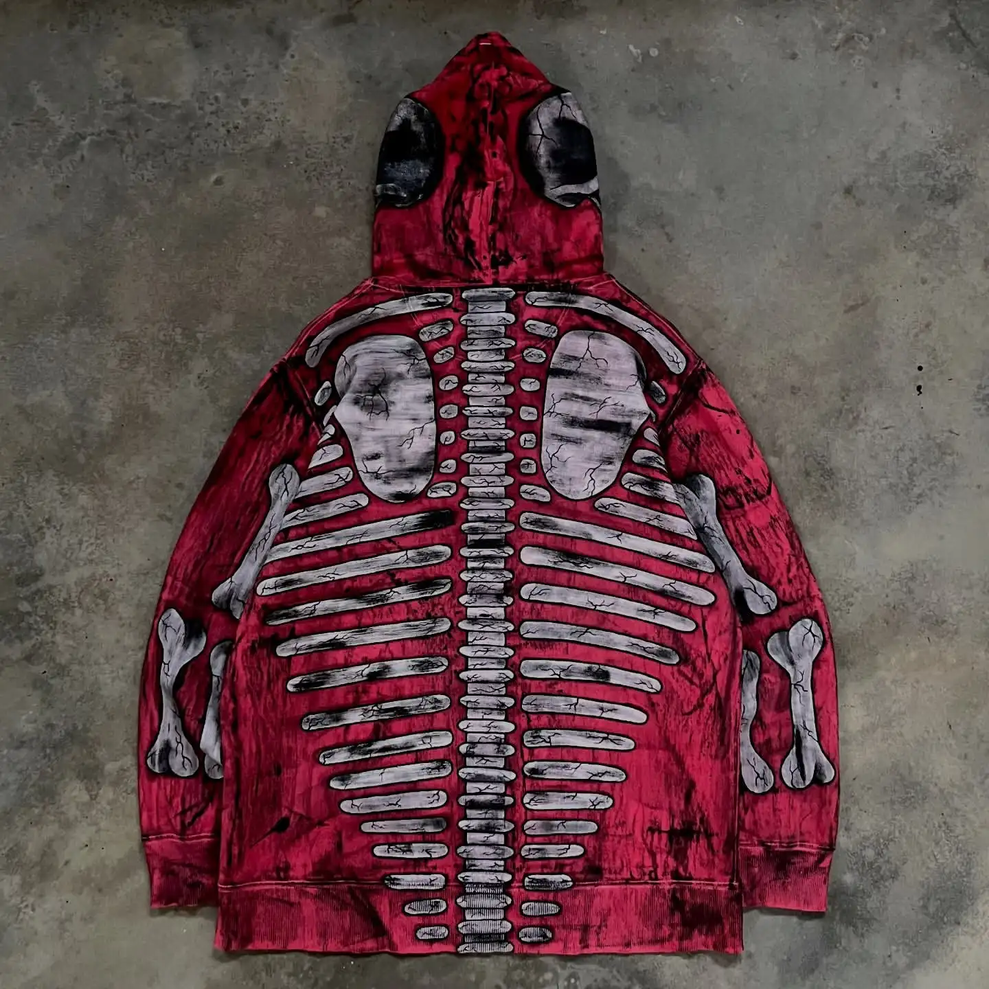 Aangepaste Straatklere Ouetydse Vuilwas Beskadigde Skermafdruk Kapjas met Roope rande, Skeur-ontwerp, Afhangende Skouers, Los Pasvorm vir Mans, Gehoede Sweetshirt