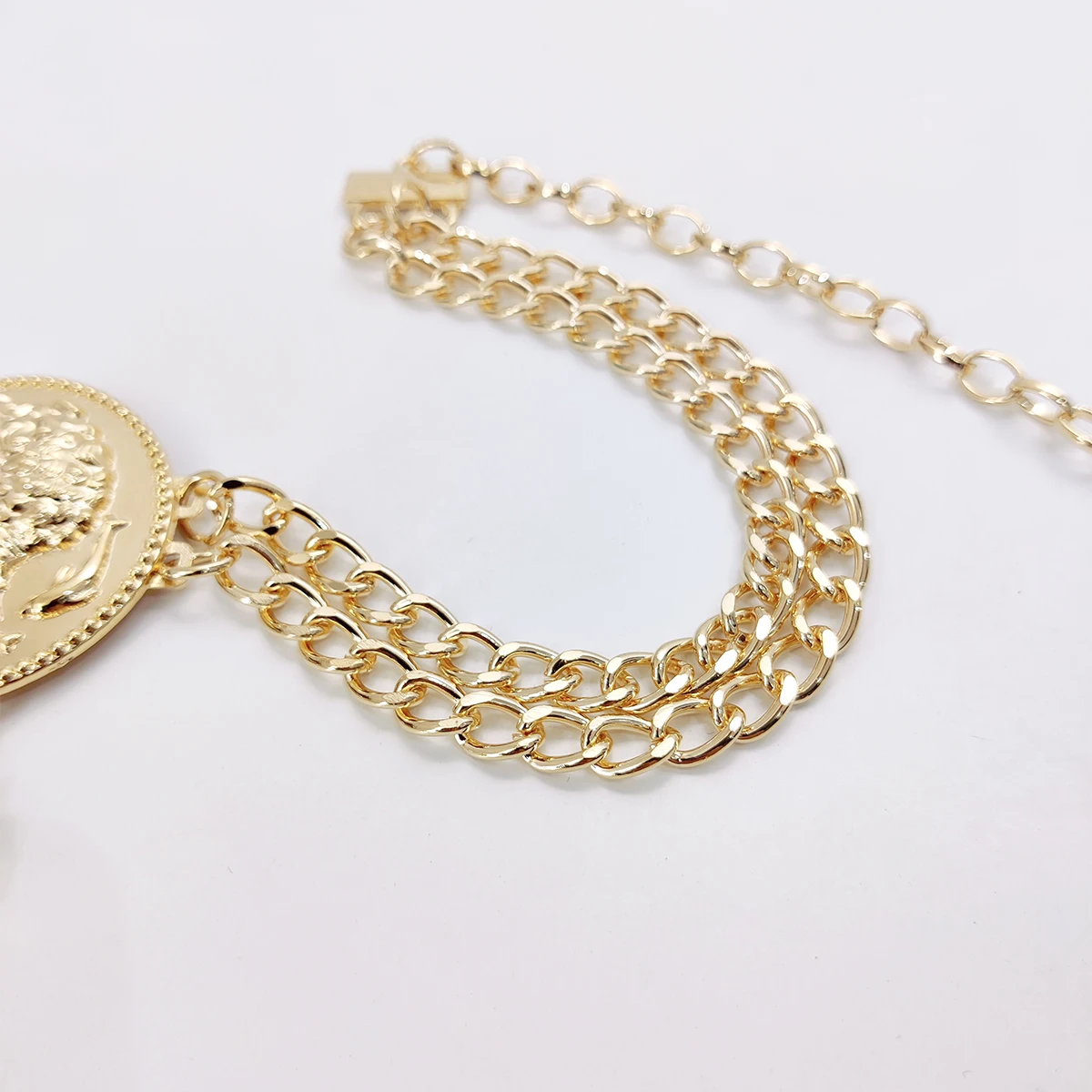 Y2K chain belt links adjustable length gold vintage chain belt Waist Chain Belt Fabric Wide Gold and Silver Chain Belt with  main image 2