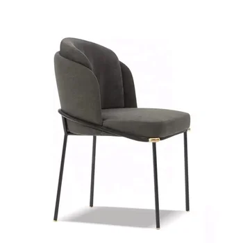 Contemporary home use fabric cover dining room chair with curved soft back 4 metal legs armchair for dinning use