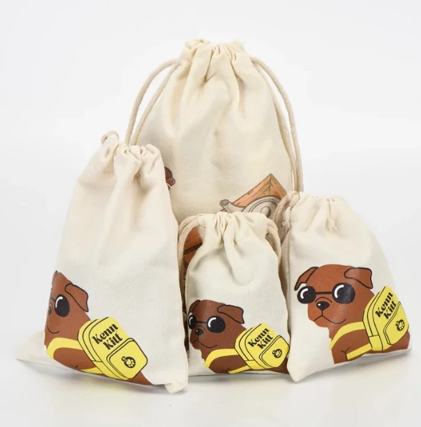 Custom Logo Printed Recycled Canvas Jewelry Ring Storage Pouch Luxury Soft Drawstring Dust Bag for Women Reusable for Promotion manufacture