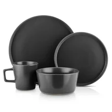 Foreign Trade Export 16-Head Matte Glaze Ceramic Tableware Black Pizza Plate Salad Bowl Mug Set