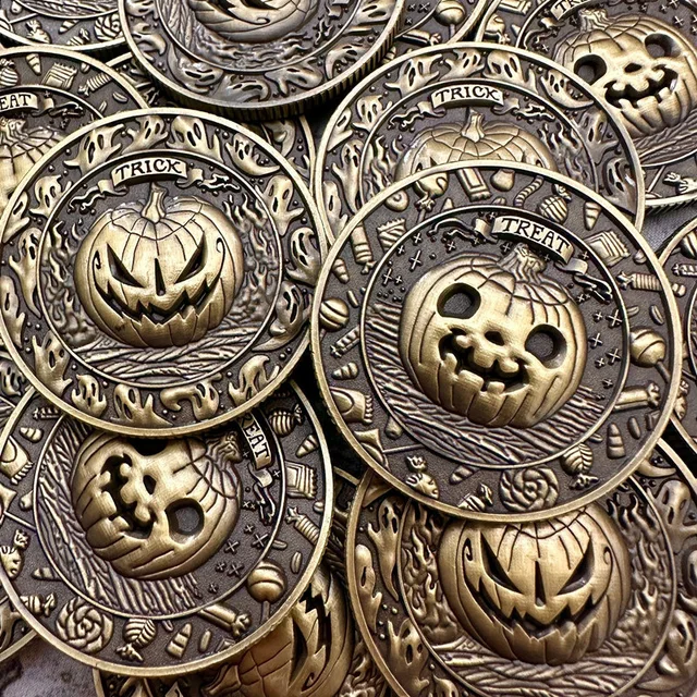 Modern Halloween Trick or Treat Coin New Zinc Metal Souvenir with UV Printing Stamping Technique