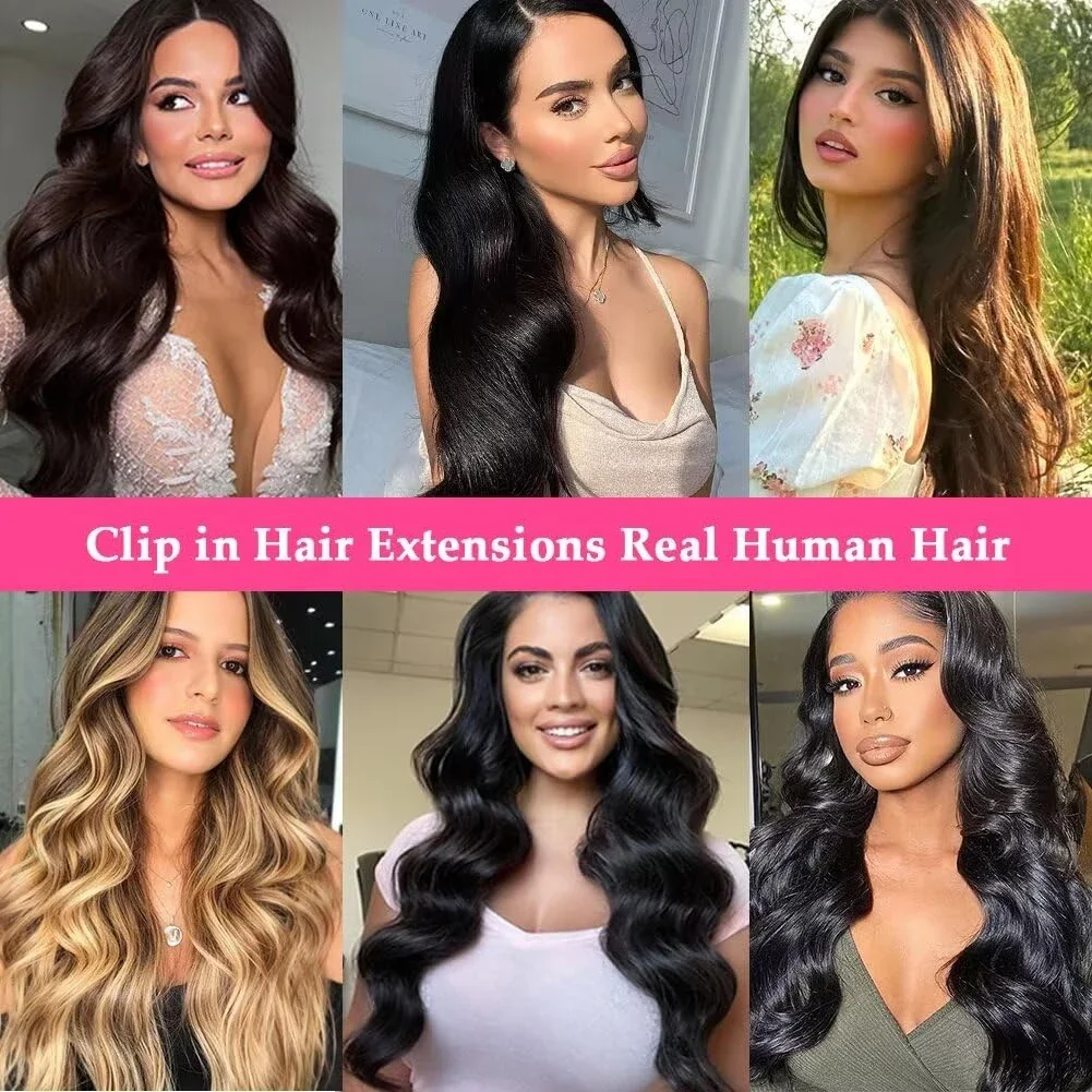 Clip in Hair Extensions Straight Real Human Hair Clip ins Invisible Natural Seamless Clip on Hair Extensions For Women_voghion.com