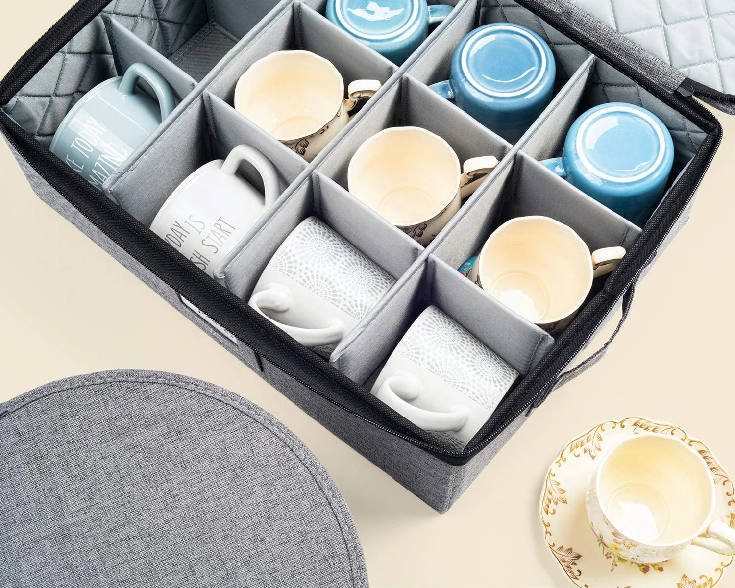 Tea Cup Storage - Blue Twill Hard Shell Box, Dinnerware and China