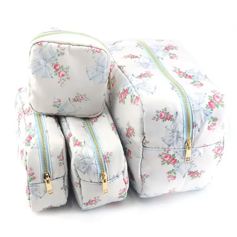 Stoney Clover Print Flower Design Makeup Pouch Cosmetics Bag Toiletry  Makeup Organizer Women Girls DIY Letters Nylon Makeup Bag