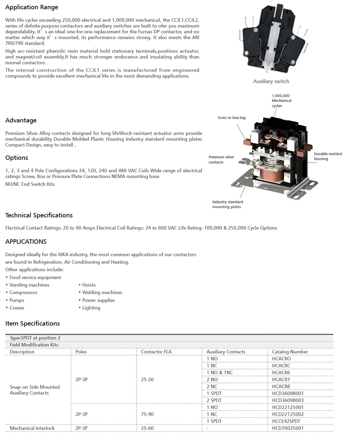 2 Pole 30 Amp 24V 120V 208V 240V 277V Air Conditioner Heat pump Refrigeration Condenser Compressor Furnas HVAC Motor Contactor