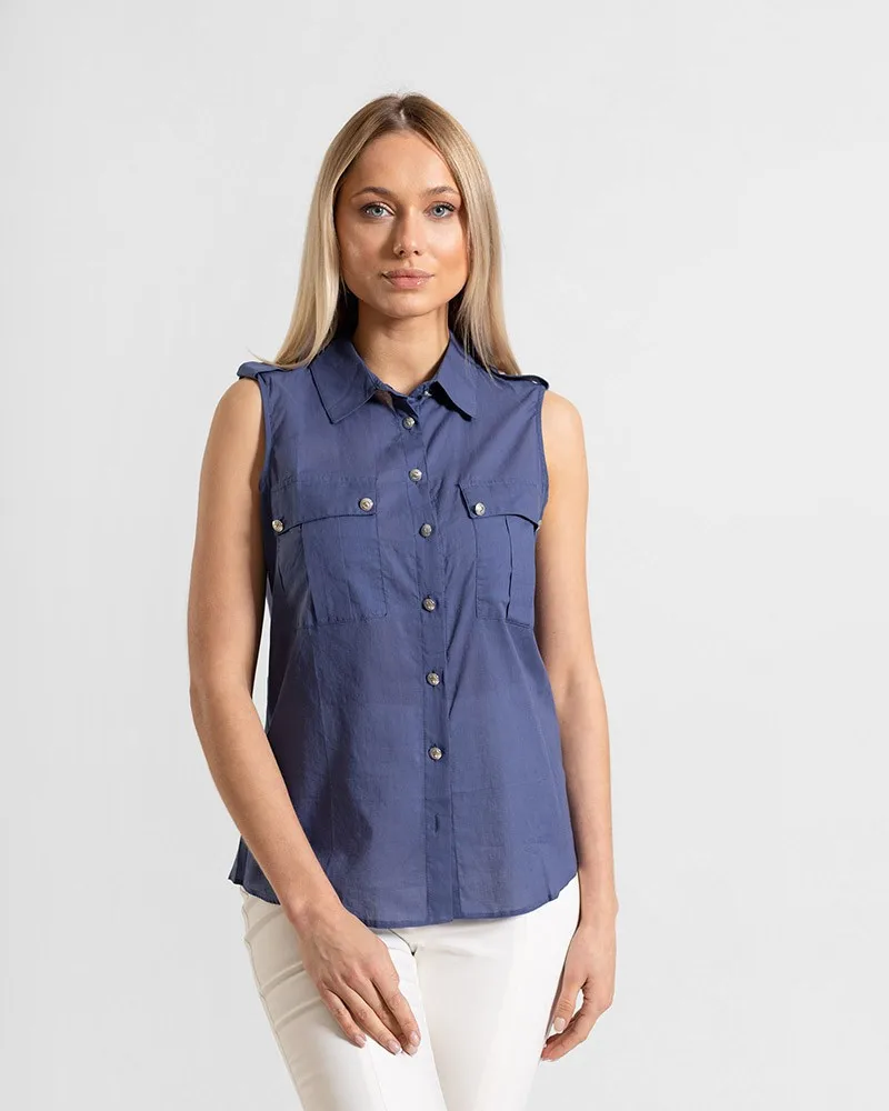 button design plain sleeveless shirt