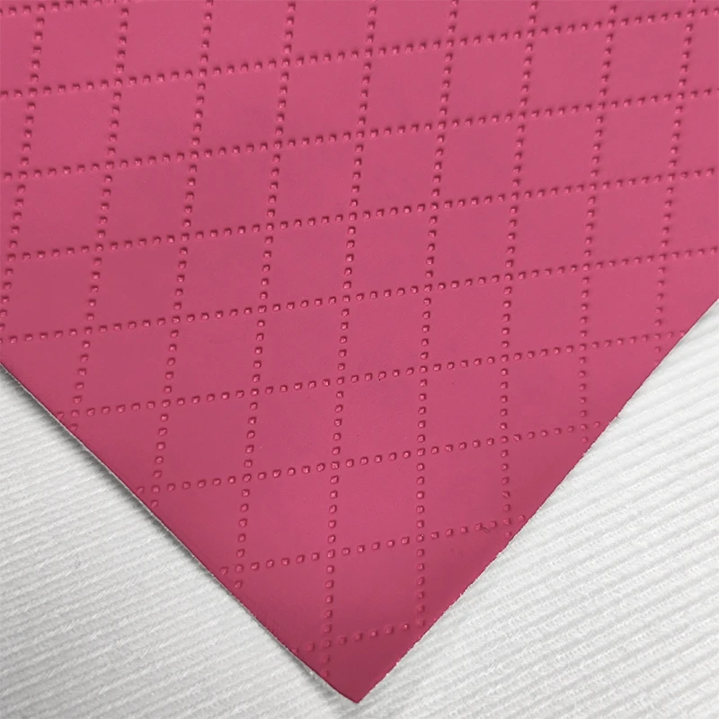 Diamond Pattern Embossed PU Artificial Leather Fabric Solid Color Soft Cotton Velvet Bottom for Faux Leather Bags Shoes Sofas