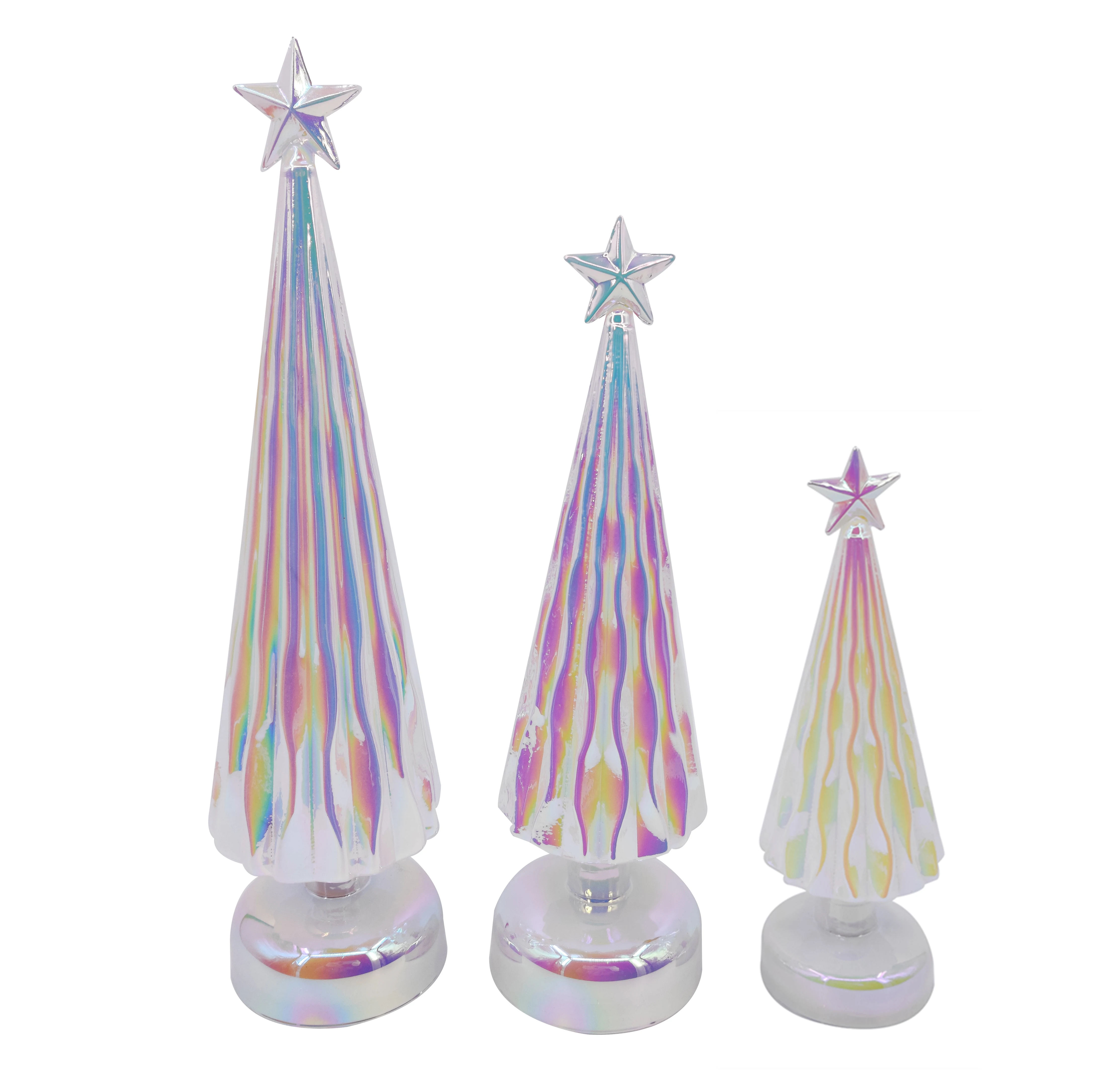 set of 3 battery operated light artifical led glass christmas tree rainbow finish Xmas decoration