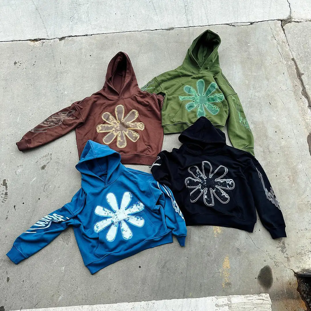 Custom Heavy Weight Digital Printing Embroidery Logo Kangaroo Pocket No Drawstring Top Loose Cotton French Terry Hoodie