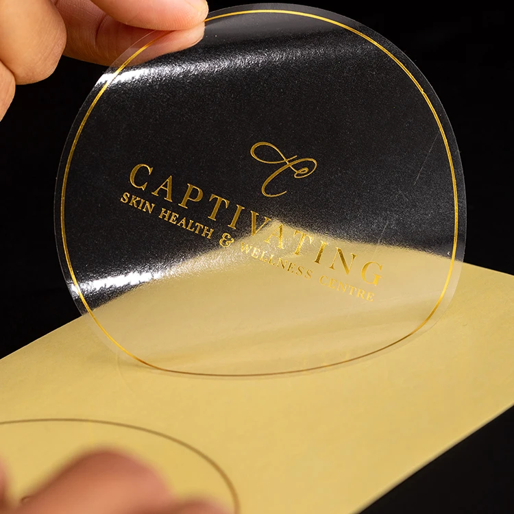Custom Gold Foil Logo Transparent Sticker Printing Self Adhesive Clear Gold Stamping Embossing Circle Stickers Sheet Vinyl Label