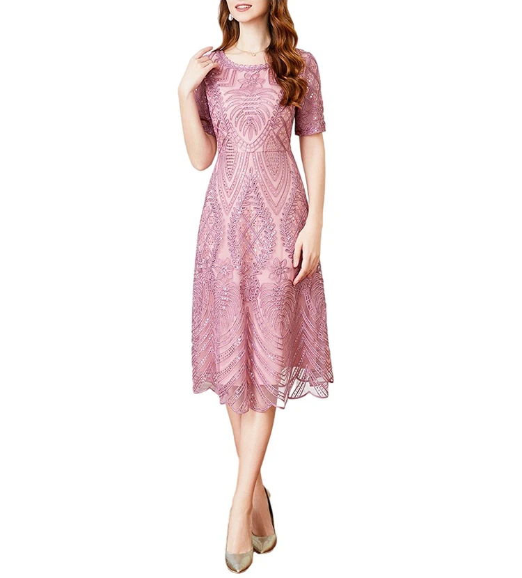 2023 High Quality Elegant Women's Sequin Lace Evening Party Vrouwen Plus Size Cocktail Midi