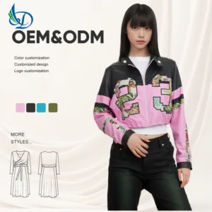 Women's Cut Flower Color Blocked Waterproof Jacket Is Breathable and Suitable for Autumn Casual Shorts