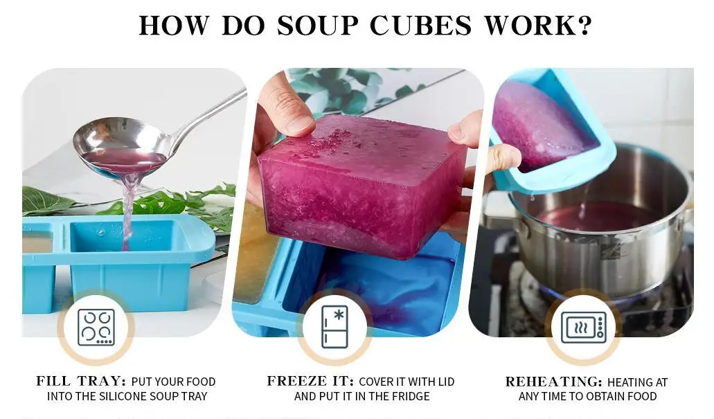 Large 1-2 Grids Rectangle Silicone Freezer Container with Lid Kitchen Baking Cake Tools for Freezing Soup Sauce Ice Cube Tray details