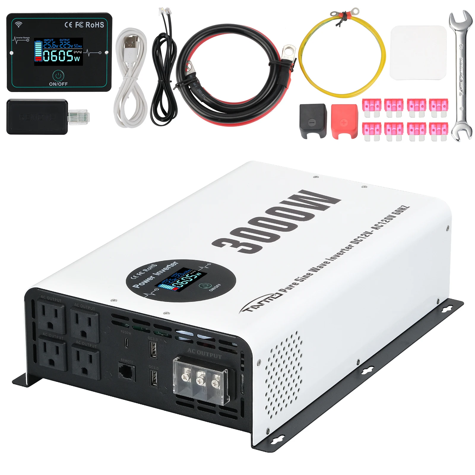 Tianmo Power Inverter 3000 Watt Pure Sine Wave Inverter with Wireless ...