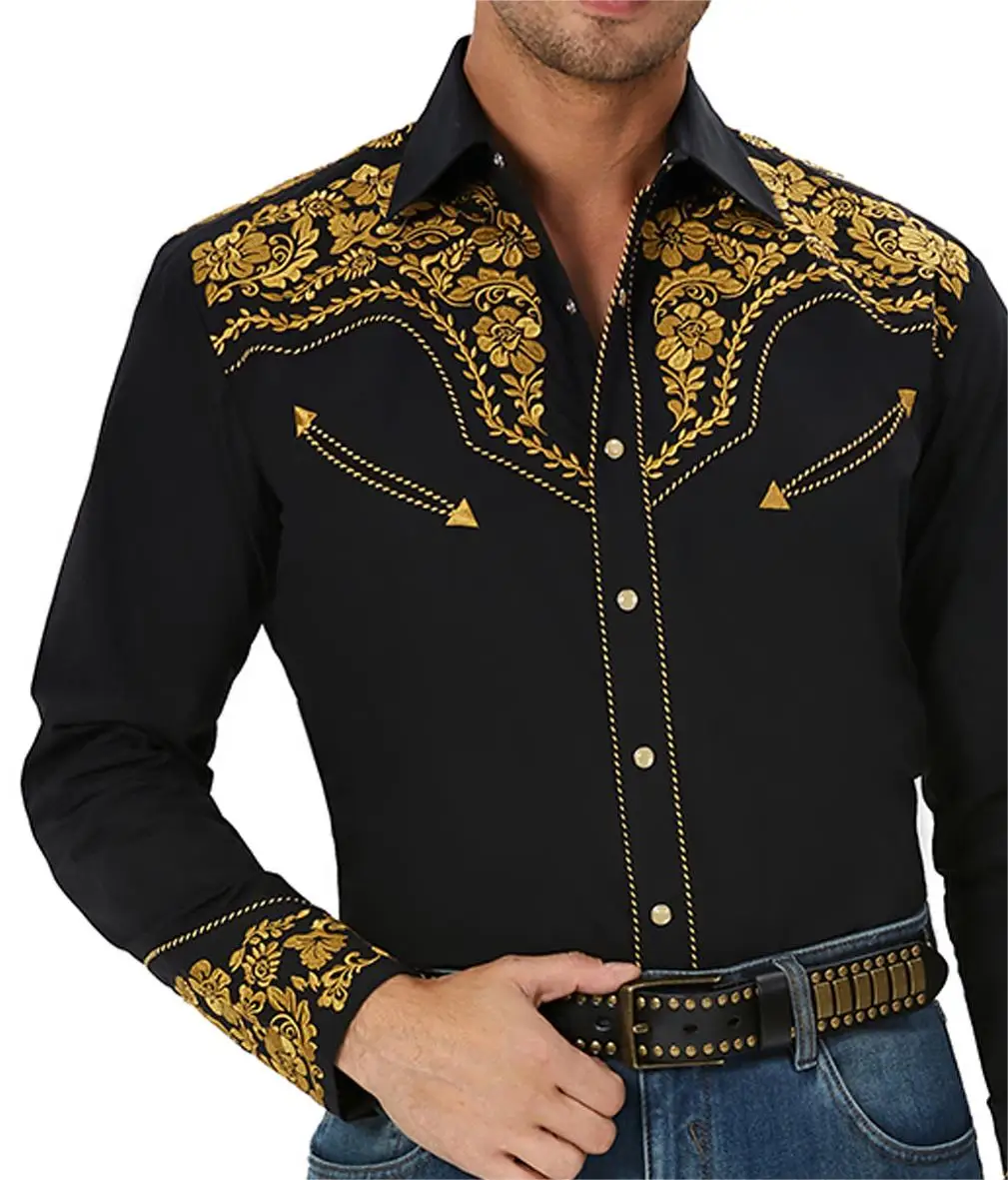 Men's Western Cowboy Shirt Long Sleeve Slim Fit Embroidered Fashion ...