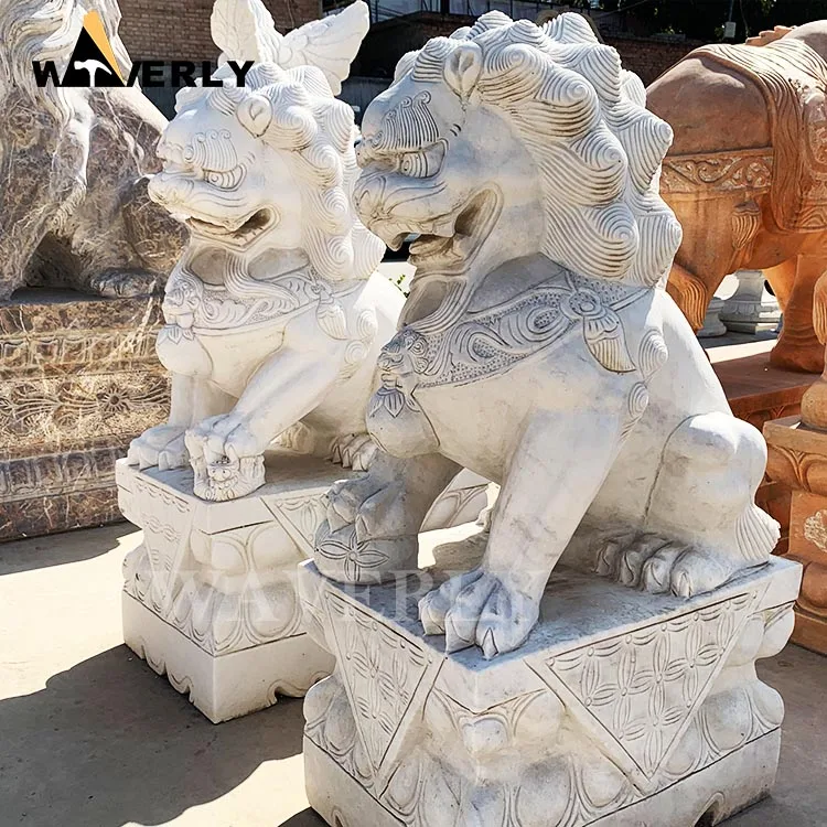 Outdoor Antique Chinese Lion Statue Sculpture Life Size Granite Fu Foo
