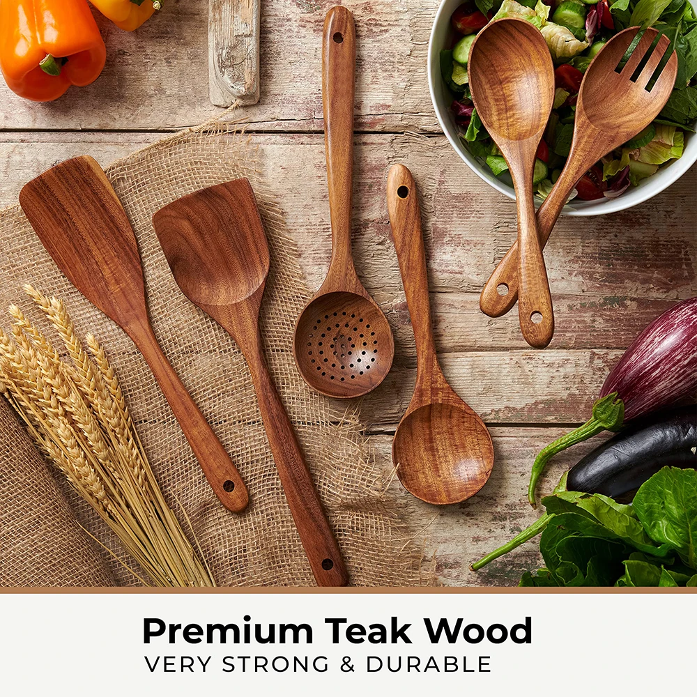 Wholesale Wooden Spoon Set Teak Wood Kitchen Utensils Set Cooking