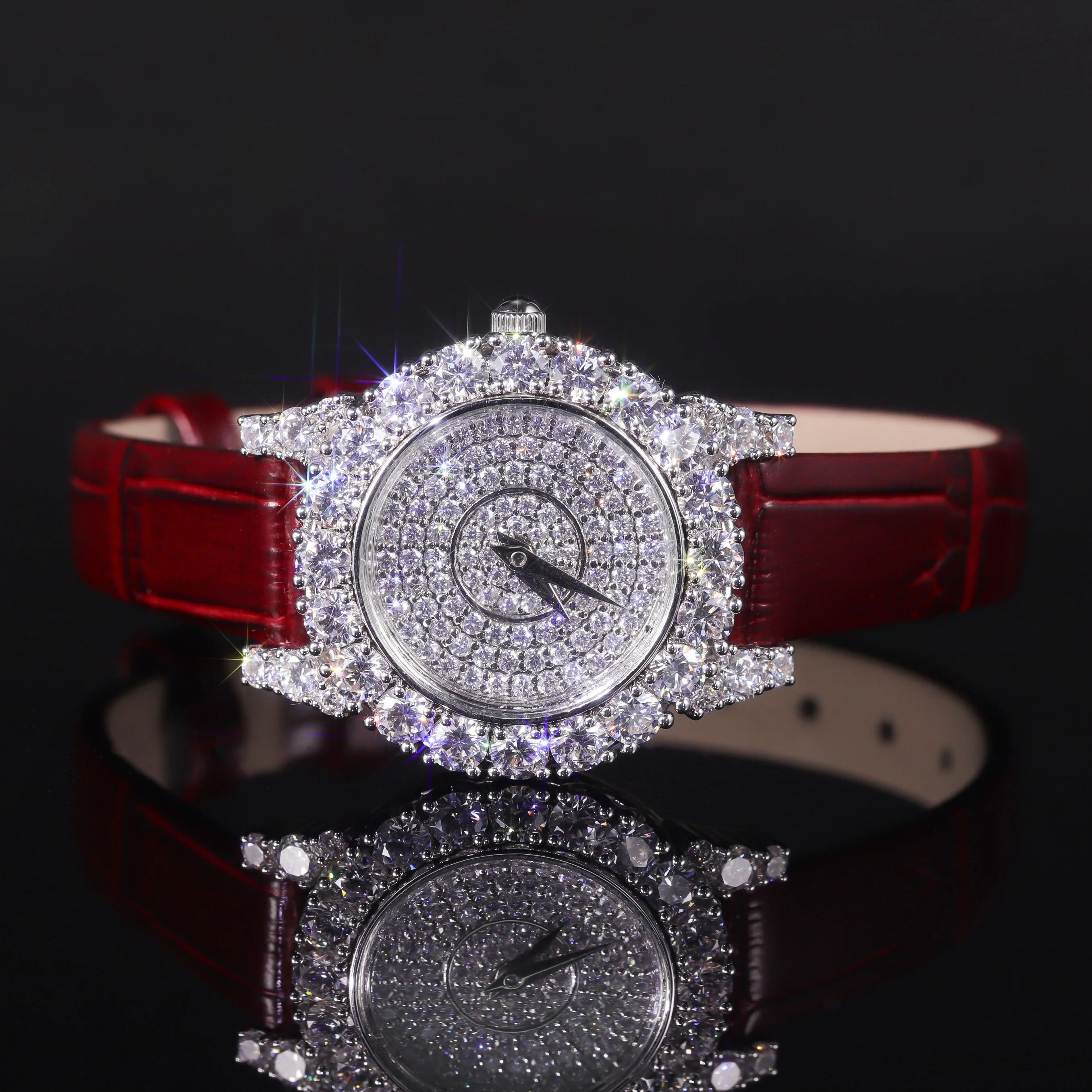JW Abiding Custom Daily Life Use Cubic Zirconia Moissanite Diamond Iced Out Stainless Steel Quartz Leather Band Watches