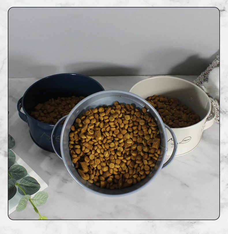 Hot Sale Black Cat Bowl Metal Double Handle Food Storage Pet Bowls Pet Food Container