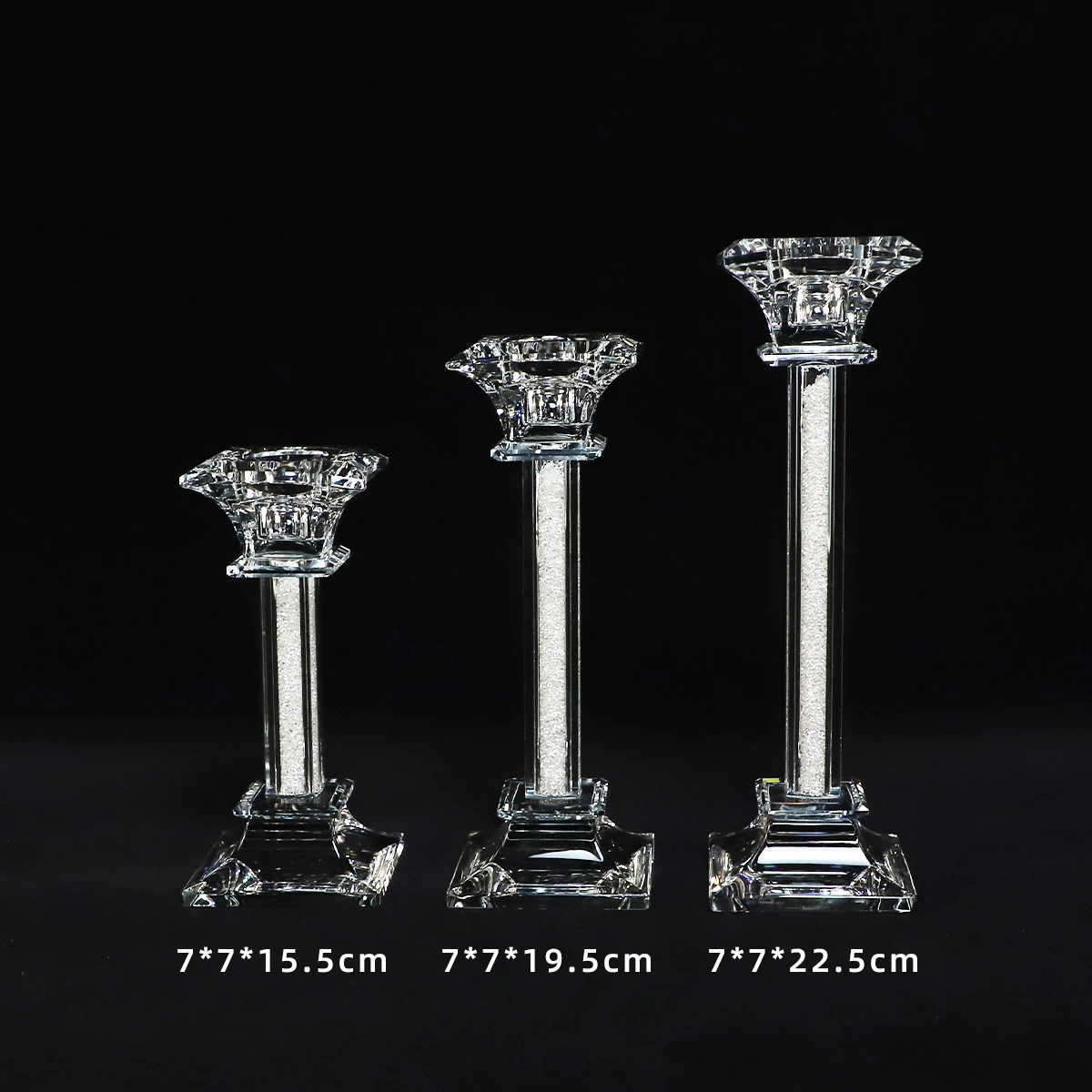 China wholesale customized indoor decorative tall crystal taper pillar glass candle holders manufacturers for wedding decoration supplier