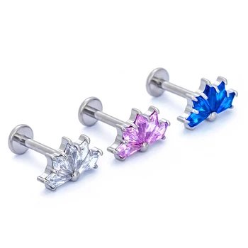 G23 Titanium 16G Earrings Piercing Ear Studs Palm Tree Style Zircon Top Tragus Helix Cartilage Labret Lip Piercing Jewelry