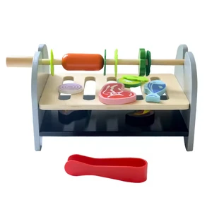 Children Creative Wooden Educational Kitchen BBQ Toy Set Early Learning Parent-Child Game Wooden Simulated Barbecue Rack for Kid