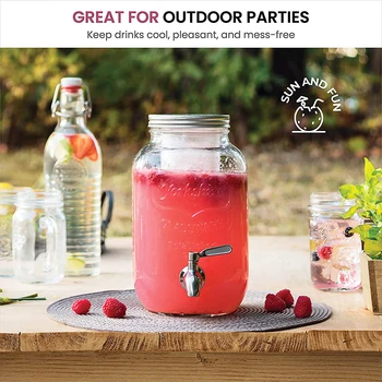 4L Glass Jar Party Juice Dispenser Glass Drink Beverage Dispenser