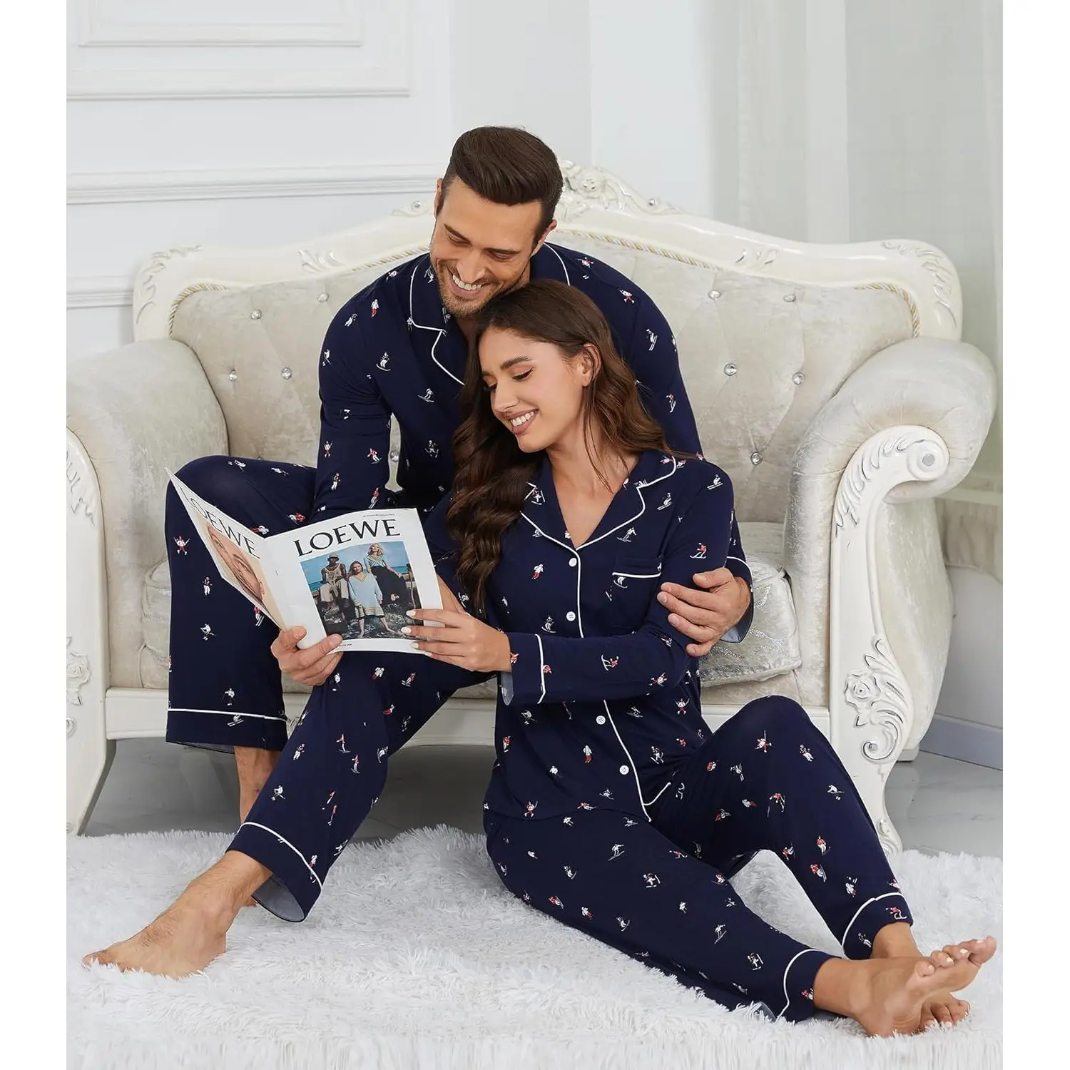 Wholesale Couples Pajamas Set Long Sleeve Sleepwear Bamboo Viscose Women Men Matching PJs Valentine's Pajama Loungewear Bulk
