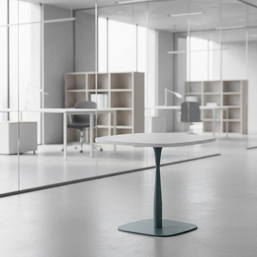 Compact Modern Standing Meeting Table Wood Frame Base Industrial Conference Conversation Professional Business Setting Office 3