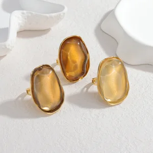 Light Luxury Geometric Ring Oval Irregular Shape 18K Gold Plated Stainless Steel Women Minimalist Jewelry Wholesale