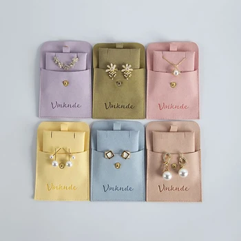 Custom Logo Microfiber Jewelry Pouch for Small Earrings Necklaces Bracelets Rings Paper Boxes Envelope Flap Packaging