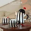 Black and white stripes -1 pot, 2 cups