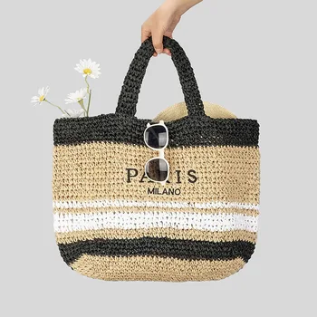 Custom Logo woven tote bag handbag straw bags tote summer beach Bag for women