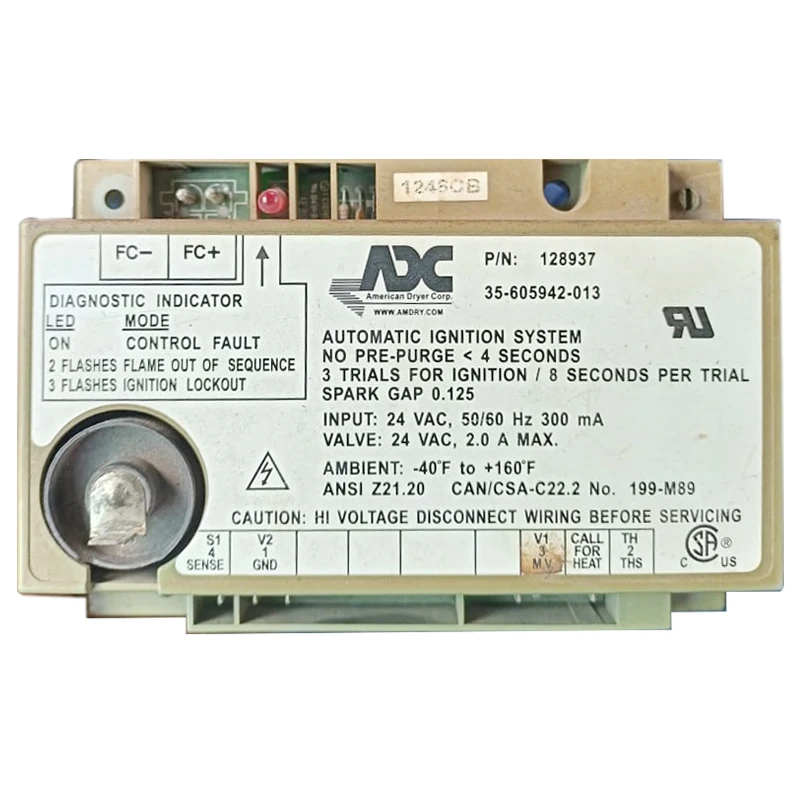 ADC American Dryer Corp Ignitor Conversion 128937 Automatic Ignition Control   FENWAL 35-60594-013 Electric Power Source